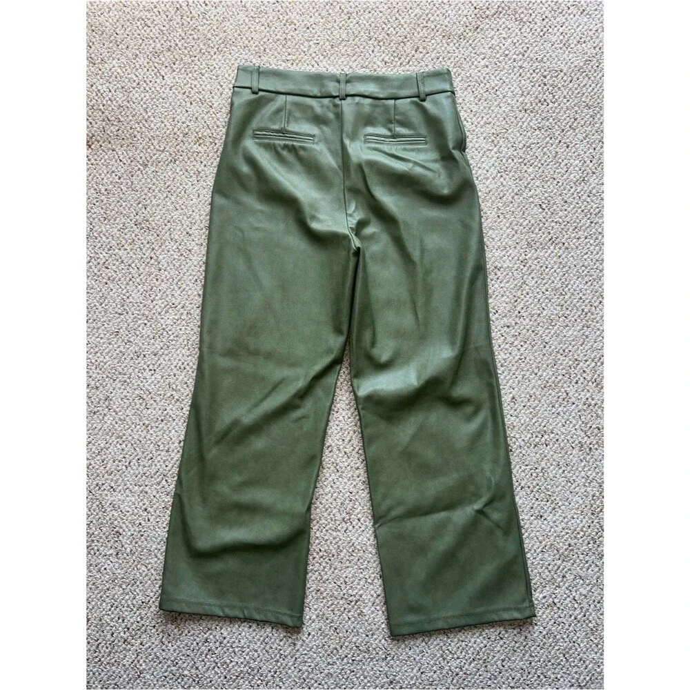 7 For All Mankind Medium Olive Wide-Leg Faux Leather Pants